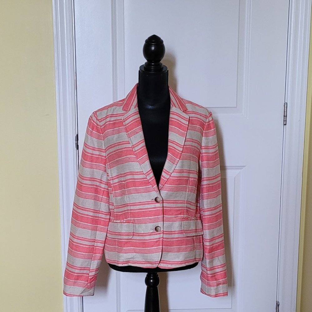 Loft Ann Taylor blazer pink and beige linen blend stripe preppy office NWT new